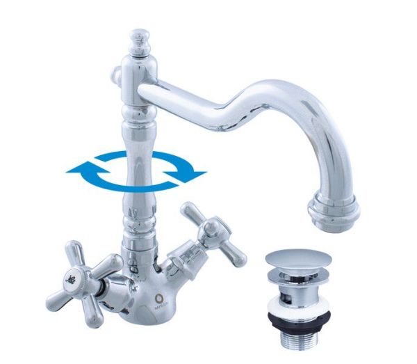 Смеситель клас. для умывальника и раковины с  поворот. носиком, сифоном click-clack хром