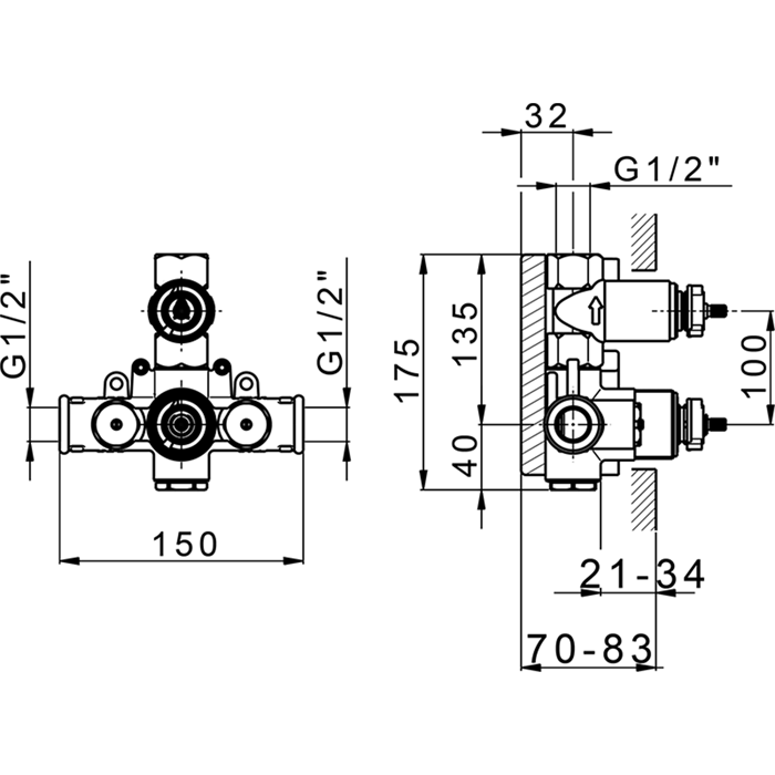 CISAL Встраиваемая часть термостатического смесителя 1/2" с запорным вентилем