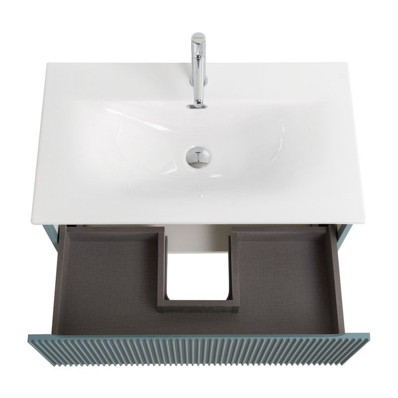 UNO База под раковину подвесная с фрезерованными ручками по всей длине фасада с одним выкатн. ящ., Голубой Матовый, 800x455x350, UNO-800-1C-SO-AO, артикул UNO-800-1C-SO-AO