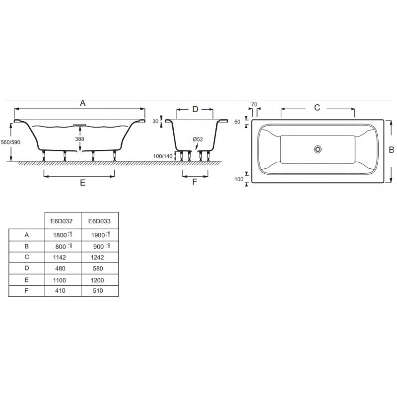 Ванна из материала Flight Jacob Delafon Elite 180x80 E6D032-00 без гидромассажа