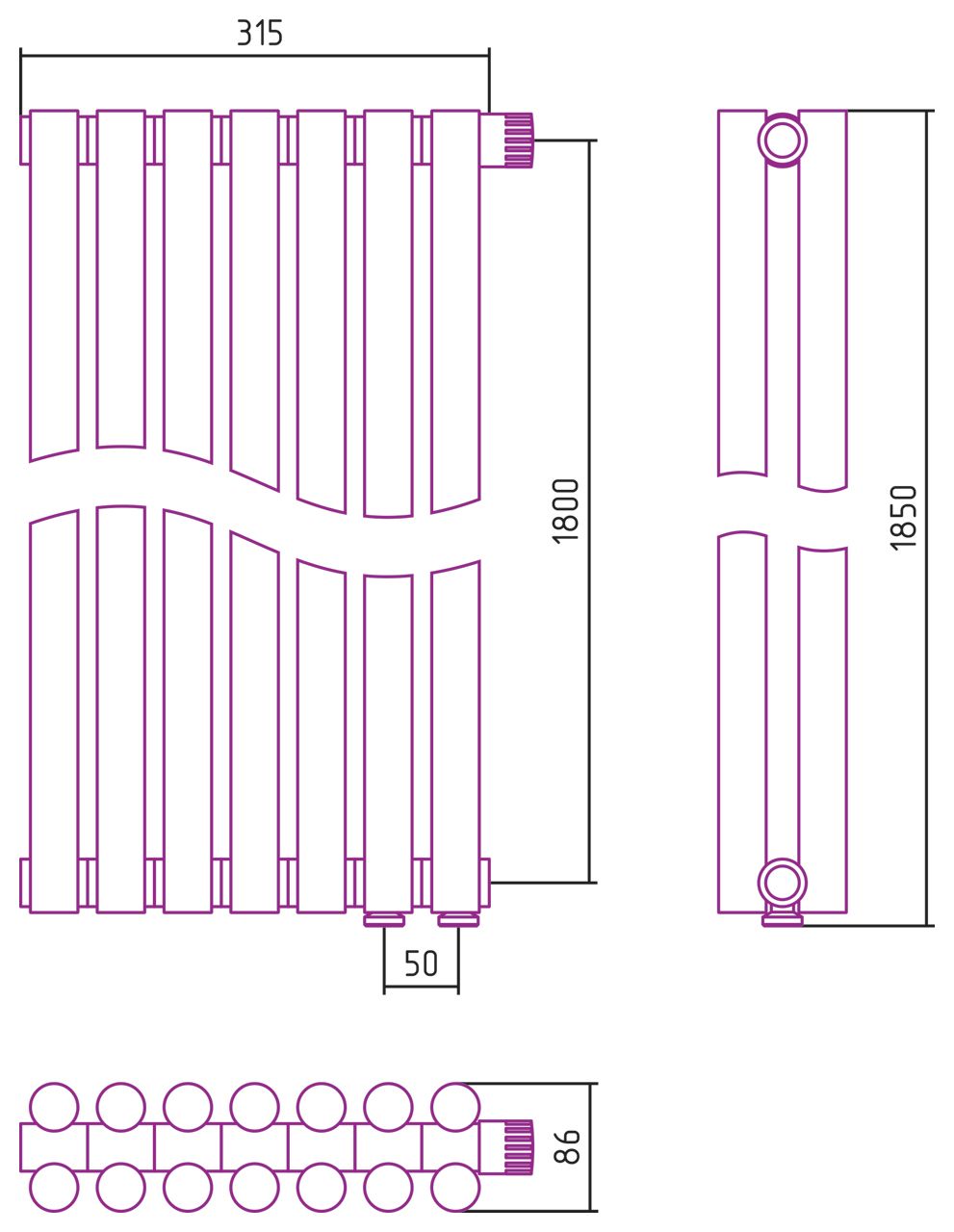 Отопительный радиатор ЭСТЕТ-11 н/ж EU50 1800х315 / 7 сек (БЕЛЫЙ)