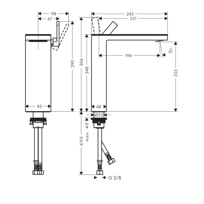 AX MyEdition Смеситель для раковины 230, на 1 отв., излив 245мм, со сливным гарнитуром (без панели), цвет: хром