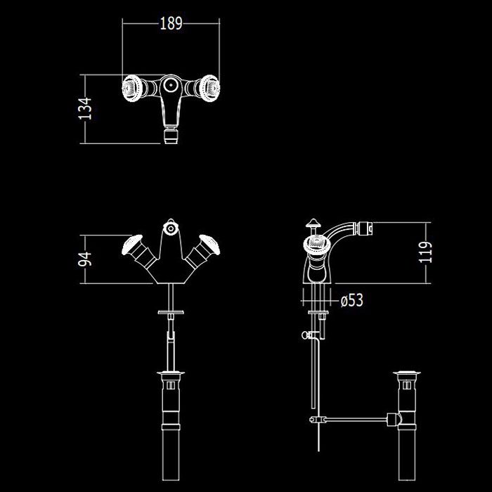 Devon&Devon Excelsior Swan Смеситель для биде на 1 отверстие, донный клапан. Цвет: золото 24к., артикул EXC-SW110GK