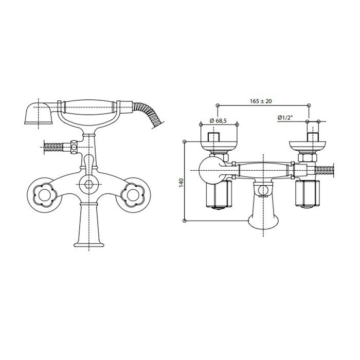 Bongio Fleur Blanc Смеситель для ванны с ручным душем,, цвет хром/белый фарфор