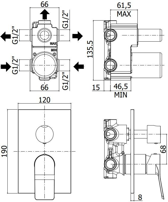 Смеситель для душа Paffoni Tilt TI019ST/M (с внутренней частью), артикул TI019ST/M
