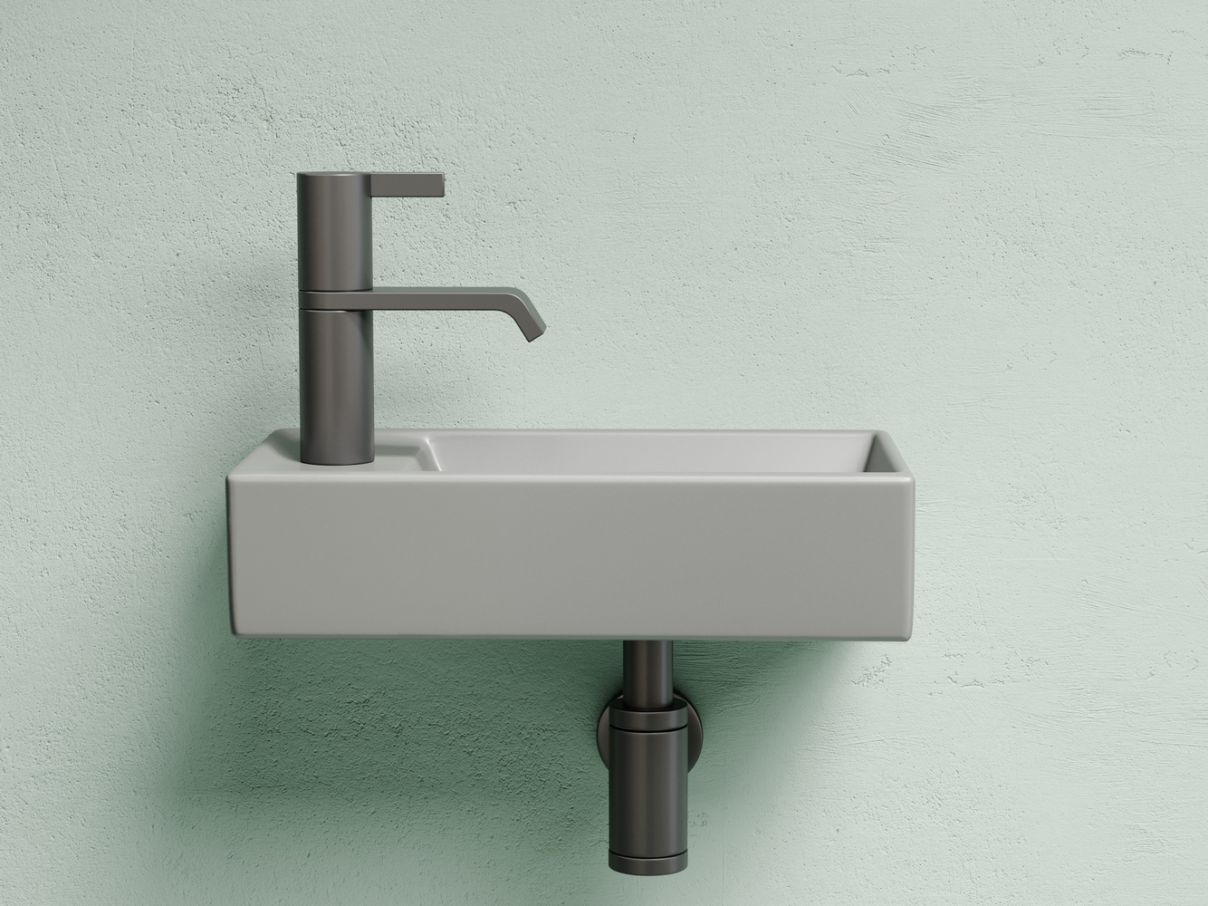 Умывальник подвесной прямоугольный (чаша справа, отверстие под смеситель слева) цвет антрацит матовый Элемент (Element) 407x217x100, артикул CN6051RMH