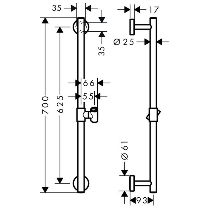 HG Unica Comfort штанга для душа 650mm с регулиремым держателем душа, цвет: хром HG Unica Comfort штанга для душа 650mm с регулиремым держателем душа, цвет: хром