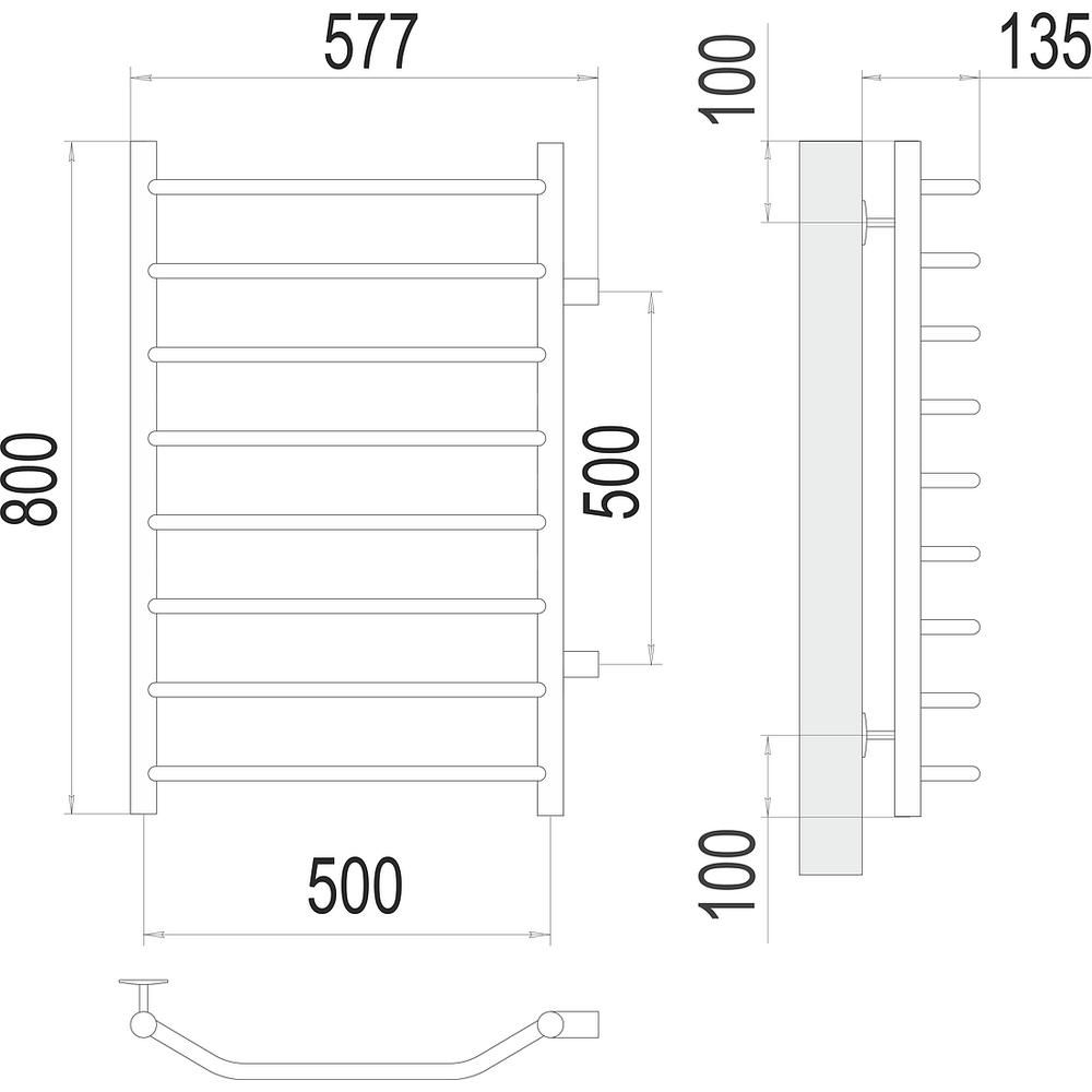 Полотенцесушитель водяной (боковое подключение) Terminus Виктория П8 50х80
