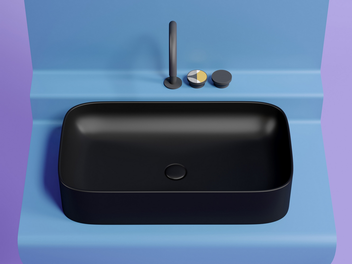 Умывальник чаша накладная прямоугольная (цвет Черный Матовый) Элемент (Element) 705x380x122мм, артикул CN6054MB