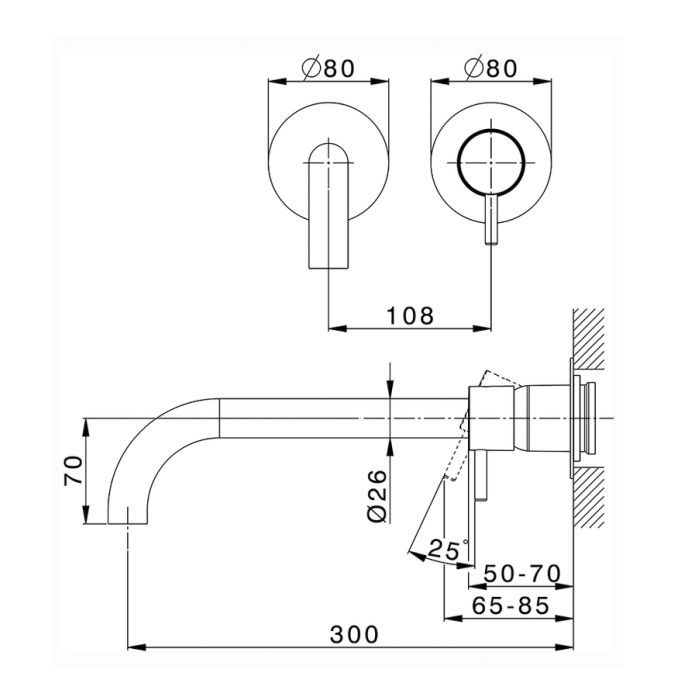 Смеситель для раковины, Cisal, Less New, тип открывания воды-однорычажный, вынос излива, мм-250, внутренняя часть-необходимо заказать, цвет-никель матовый (Nickel mat)