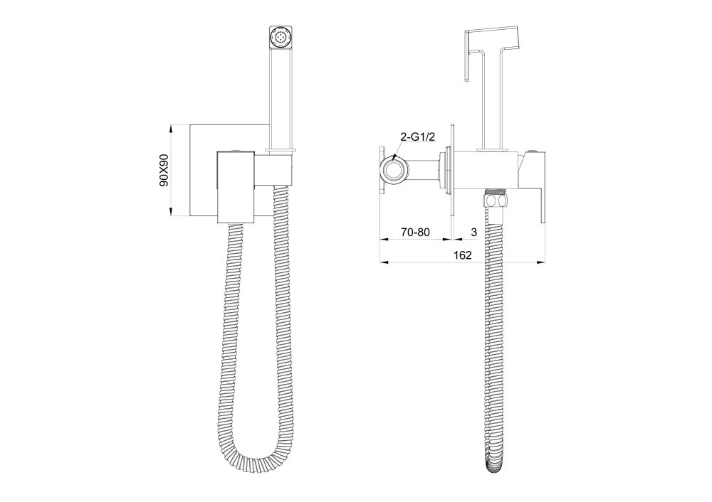 Смеситель с гигиеническим душем встраиваемый WONZON & WOGHAND, Брашированный никель (WW-88829903-BN)