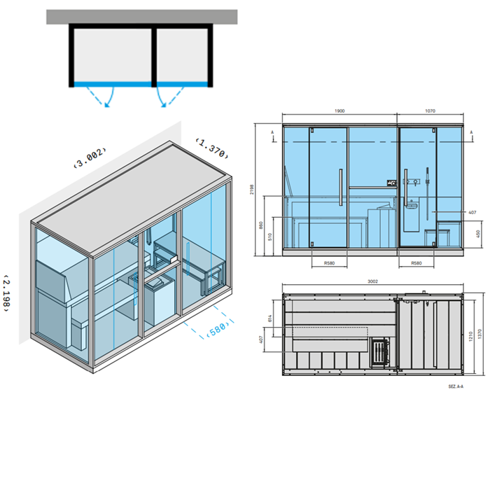 Effegibi Mid Сауна с хаммам и душем, пристенная, 300x137xh220см, отделка: Soft Sand