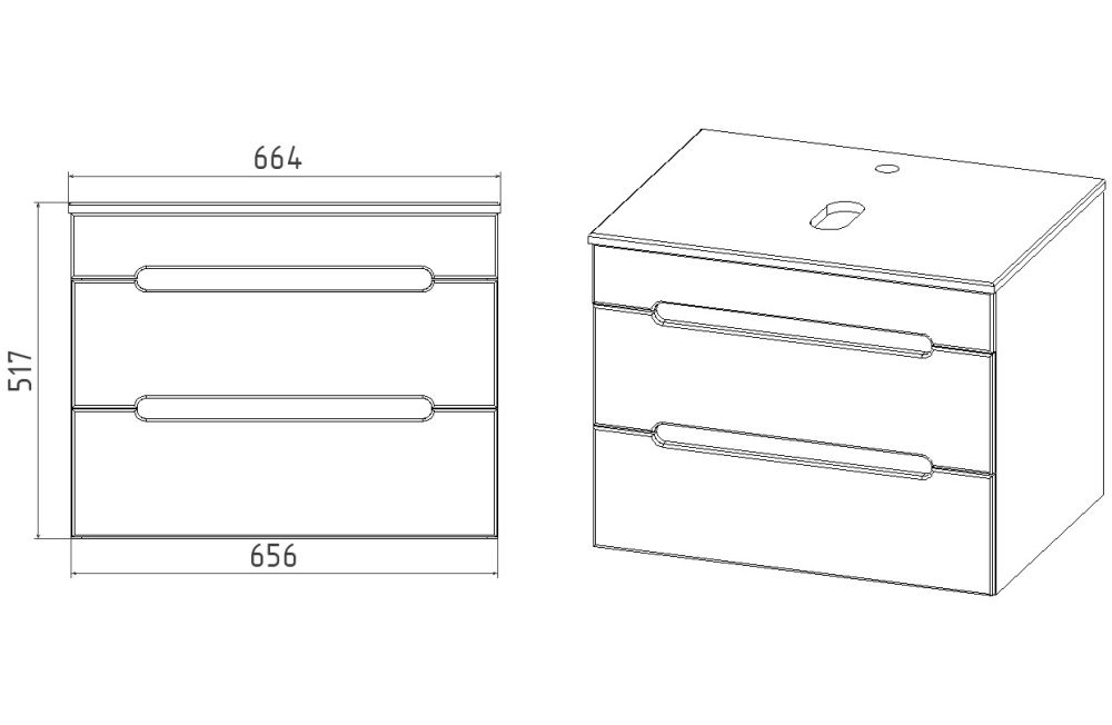Тумба VIANT "Марсель" 2 ящика со столешницей L66 подвесная графит 502х664х516 (VMAR66NG-T2YP), артикул VMAR66NG-T2YP