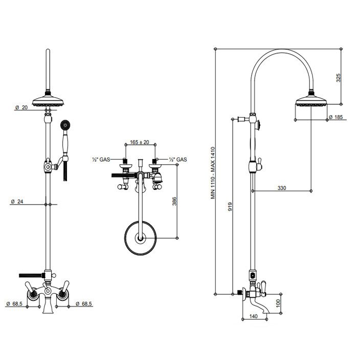 Bongio Mille Nuits Смеситель для ванны, цвет золото/черный фарфор