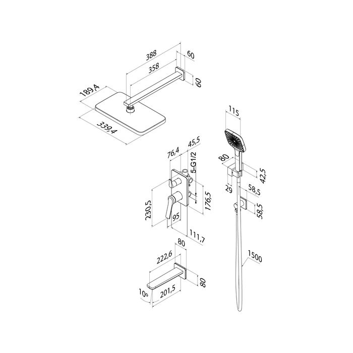 Встраиваемая система с тропическим, ручным душем и изливом IDDIS Parker матовый графит (PARGM03i68), артикул PARGM03i68