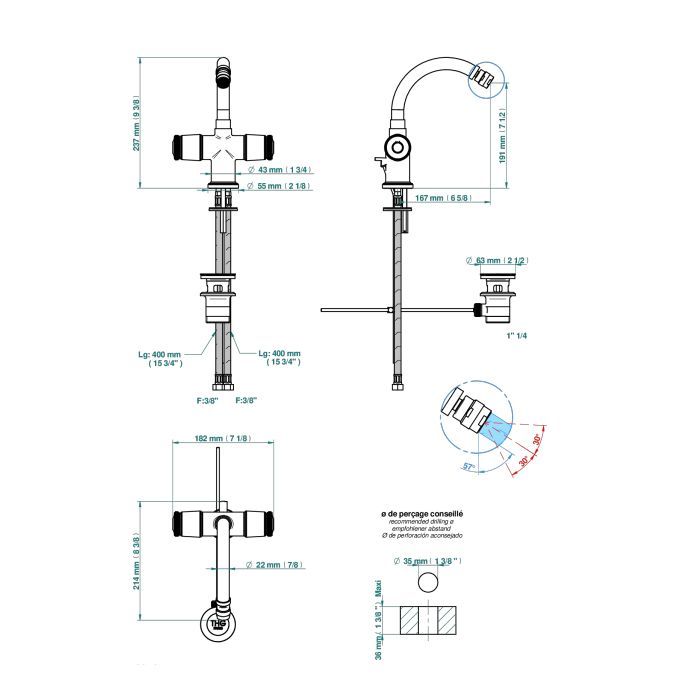 THG CORVAIR FIOR DI BOSCO Смеситель для биде на 1 отверстие, 2-х вентильный, с донным клапаном, цвет Blush PVD