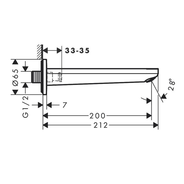 Излив, Hansgrohe, Rebris S, настенный, вынос излива, мм-200, стандарт подводки-1/2", цвет-хром Излив, Hansgrohe, Rebris S, настенный, вынос излива, мм-200, стандарт подводки-1/2", цвет-хром