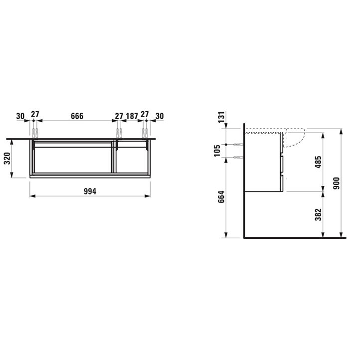 Laufen Alessi One Тумба под раковину 814974, 990х320х485мм, с 2 выдвиж. ящиками, с сифоном, цвет: белый глянцевый, артикул 4.2450.0.097.631.1