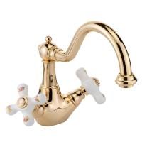 PROVANCE Смеситель для раковины, донный клапан "click-clack", бел. с декором/золото