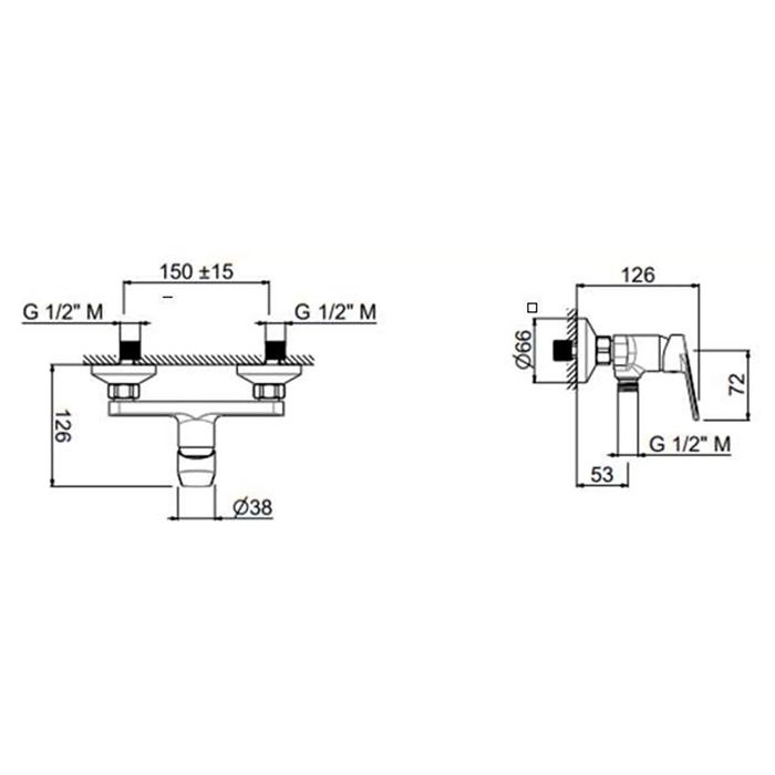 Смеситель для душа NOTA  настенный, без лейки, хром