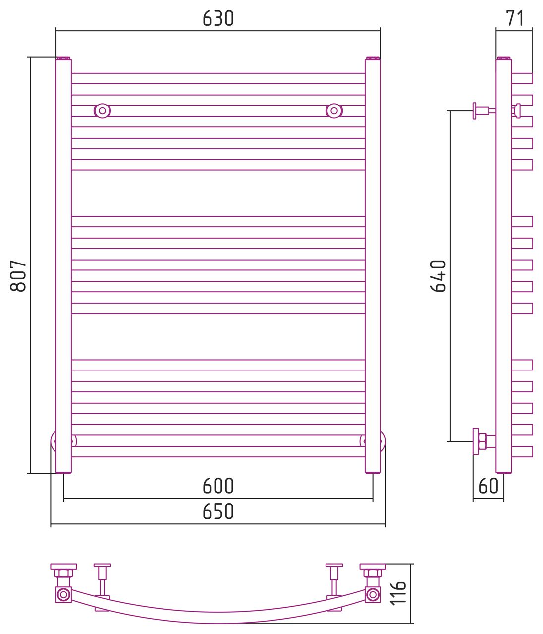 Полотенцесушитель водяной АРКУС 800х600 (Золото) Полотенцесушитель водяной АРКУС 800х600 (Золото)