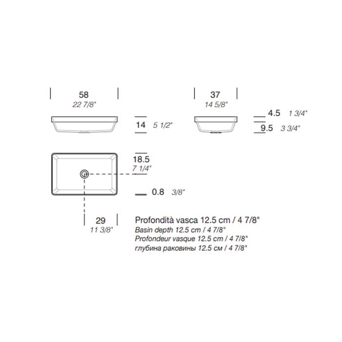 MILLDUE  Раковина  BASIC R58 встраиваемая сверху из CERAMILUX ,58х37х4,5 см, без отв для смесителя, цвет белый матовый