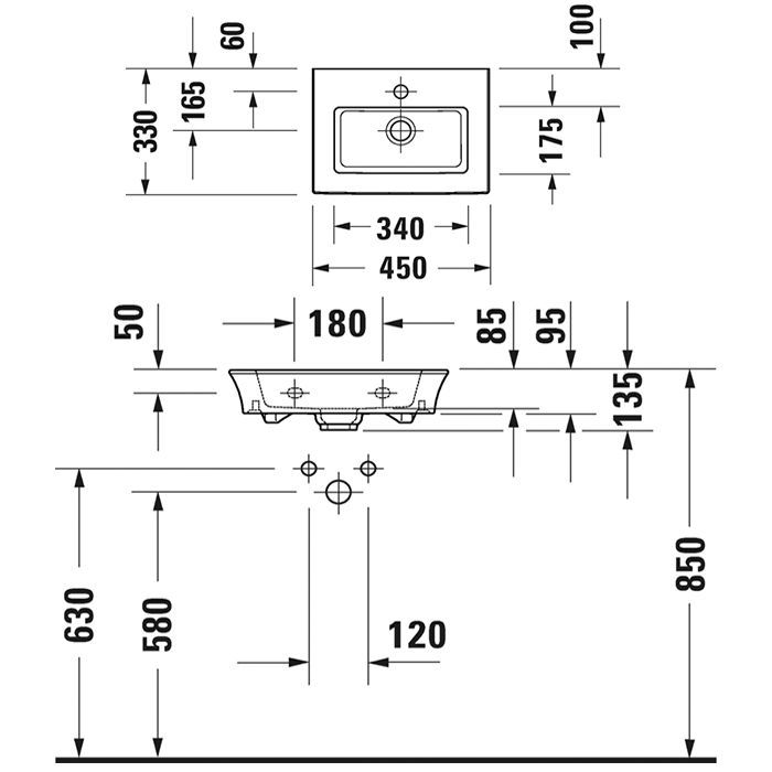 Duravit White Tulip Раковина 450х300  мм, без перелива, с 1 отв. под смеситель, с WonderGliss, цвет: белый