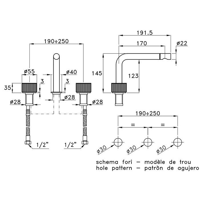 Stella Sirius Смеситель для раковины на 3 отверстия, цвет хром