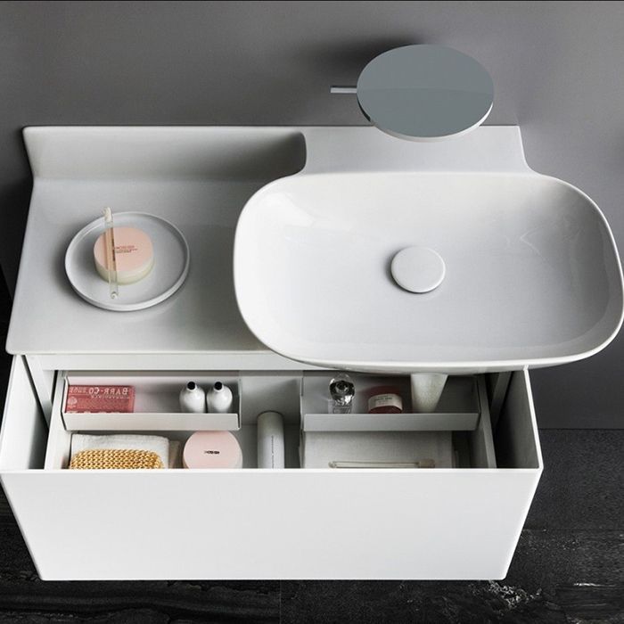 Раковина, Laufen, Ino, ширина, мм-900, глубина, мм-450, высота, мм-145, отверстия для смесителя-1, полка слева, цвет-белый матовый