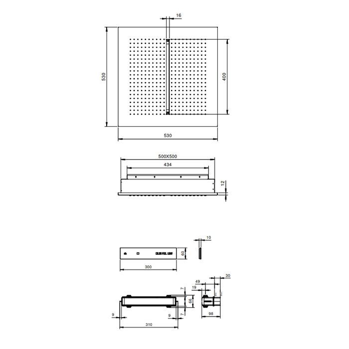 Fantini Acqua Zone Dream Верхний душ 530х530 мм, потолочный,  хромотерапия 4 цв.,Дождь, Ливень,цвет: Блестящая натуральная сталь