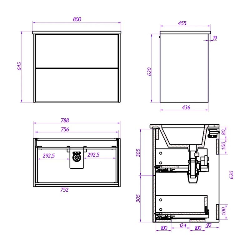 Тумба под раковину подвесная La Fenice Tesoro FNC-01-TES-DNN-80-2, натуральный, артикул FNC-01-TES-DNN-80-2