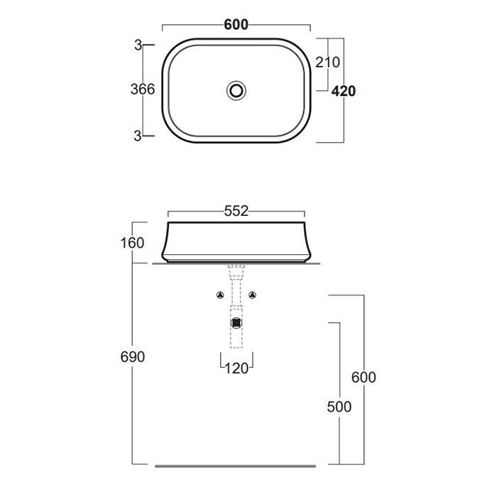 SIMAS SHARP Раковина 600х420 мм., для установки на столешницу, без отверстий для смесителя, без перелива, цвет Navy matt