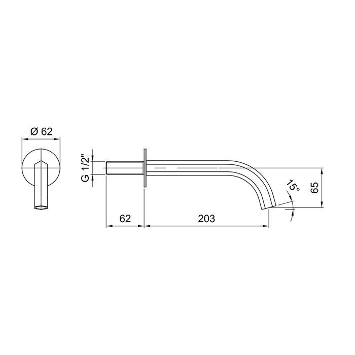 FANTINI VENEZIA Излив для раковины 200 мм., настенный, цвет хром