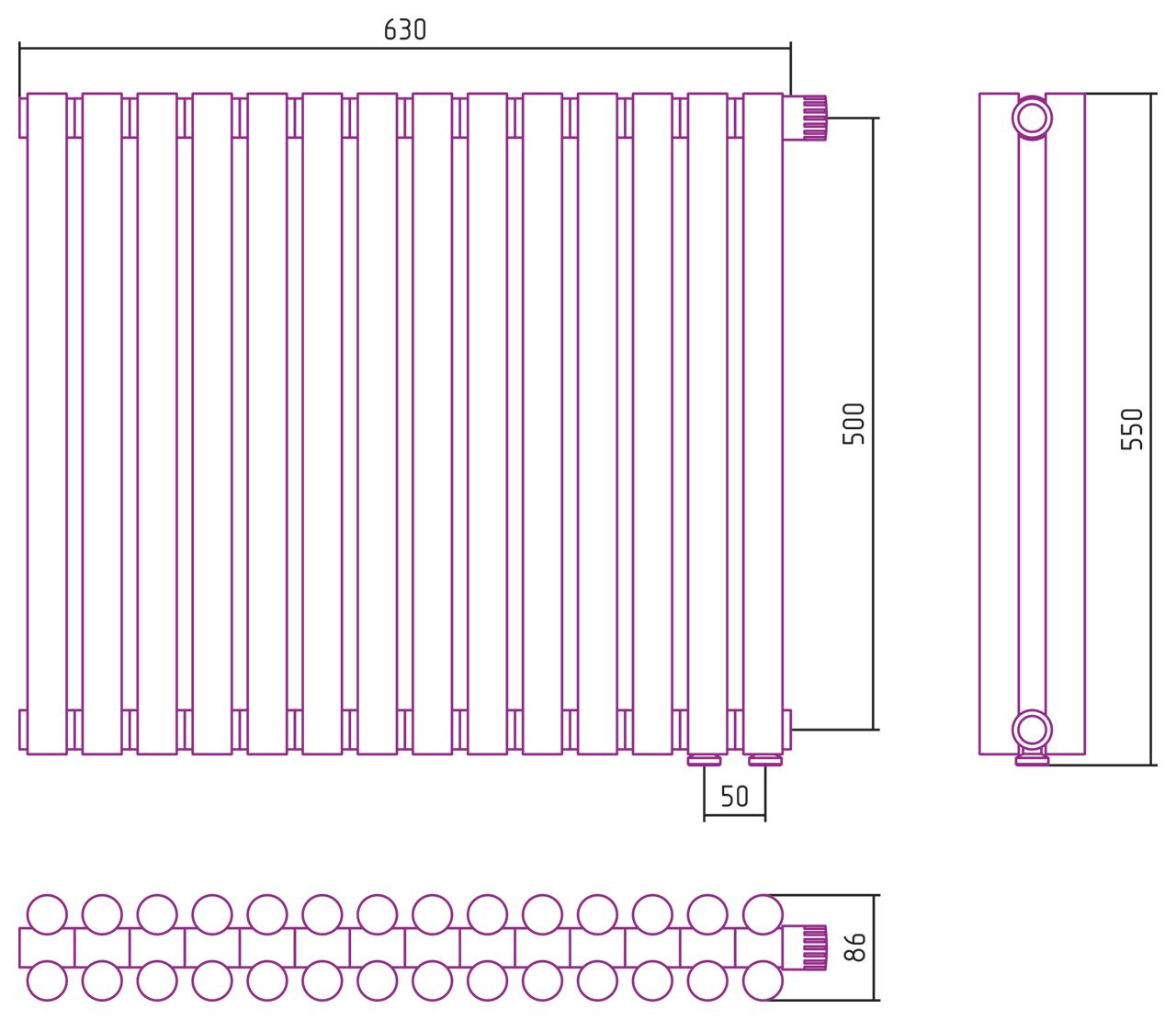 Отопительный радиатор ЭСТЕТ-11 н/ж EU50 500х630 / 14 сек (Без покрытия)