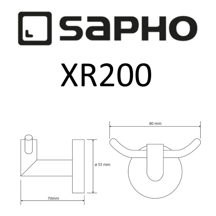 Крючок X-ROUND, двойной,80x55x70 мм, хром, Sapho, артикул XR200