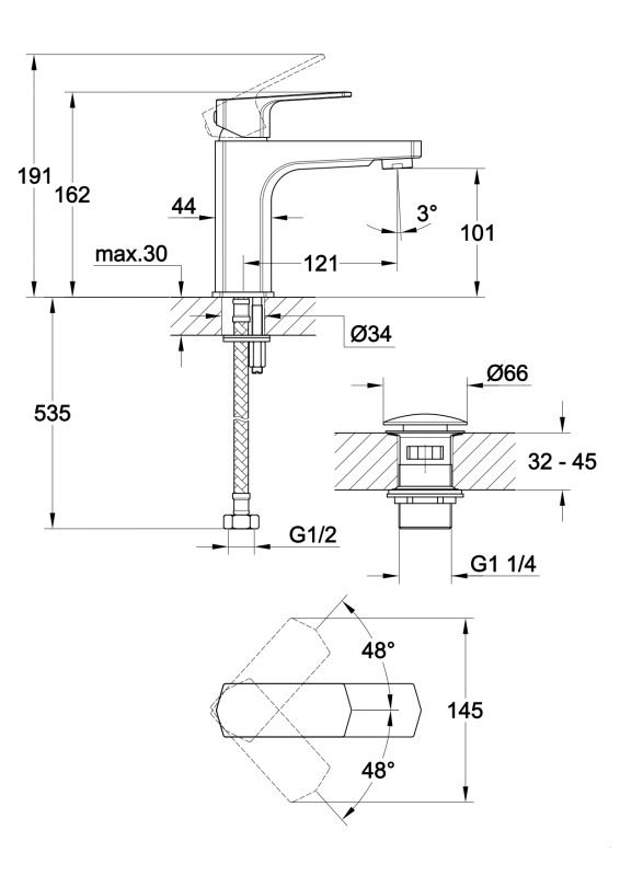 Смеситель для раковины Cersanit WISLA однорычажный клик клак (63055), артикул 63055
