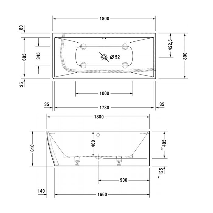 Duravit Vitrium Ванна 1800x800мм,  угол справа, с панелью и ножками.с 2 наклонами для спины. цвет белый