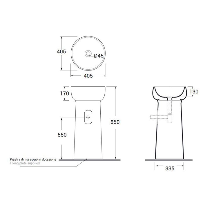 AZZURRA GRAAL Раковина напольная  d40 h85 см, без отв. под смеситель , слив в встену, цвет Ash AZZURRA GRAAL Раковина напольная  d40 h85 см, без отв. под смеситель , слив в встену, цвет Ash