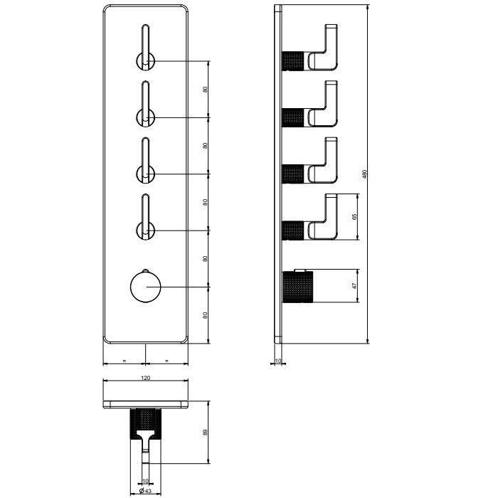GESSI INCISO Встраиваемый термостатический смеситель на 4 источника, резьба 3/4" (внешние части), цвет: хром