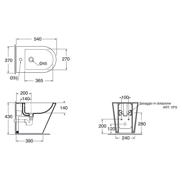 AZZURRA FORMA Биде  приставное  54х37х42см , с 1 отв под смеситель,с креплением, цвет Nature green