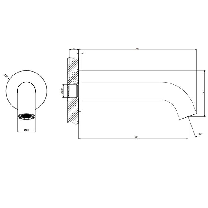 GESSI 316 Излив для ванны 172 мм., цвет черный матовый