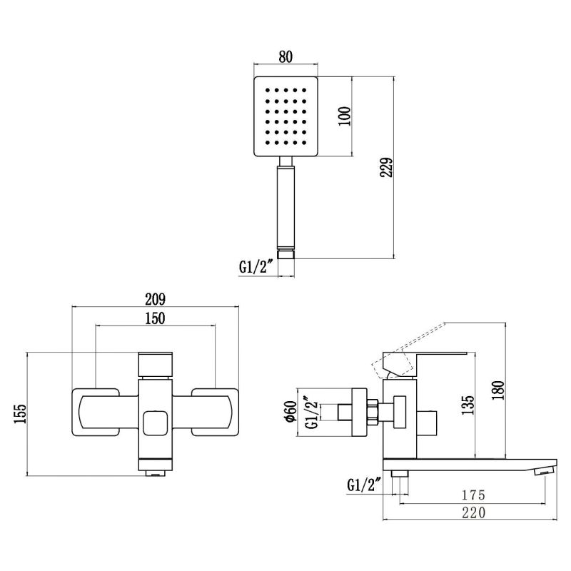 Смеситель для ванны Fmark FS8104Q, графит