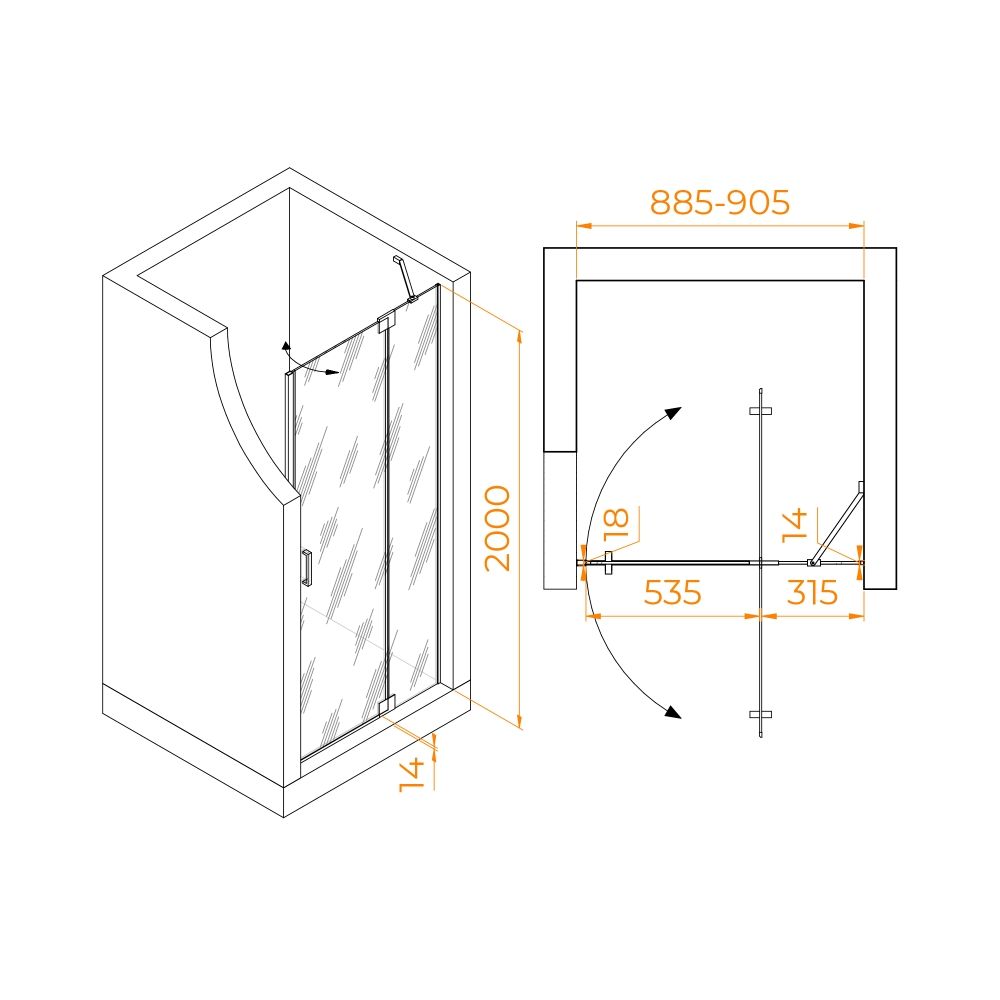 Душевая дверь RGW HO-014Gr (Прозрачное, 900)