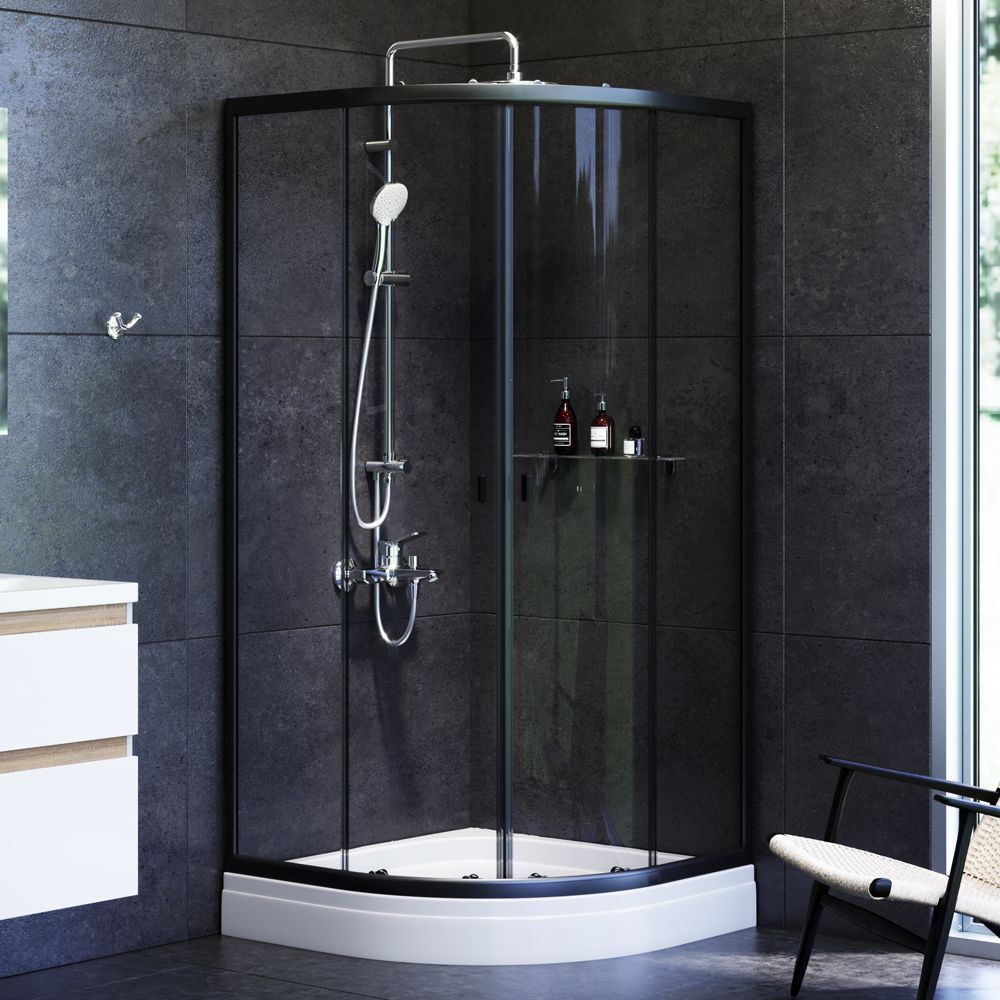 W88E-205-090BT64 X-Joy Twin Slide,  Душевое ограждение c поддоном, 90x90, профиль черный W88E-205-090BT64 X-Joy Twin Slide,  Душевое ограждение c поддоном, 90x90, профиль черный