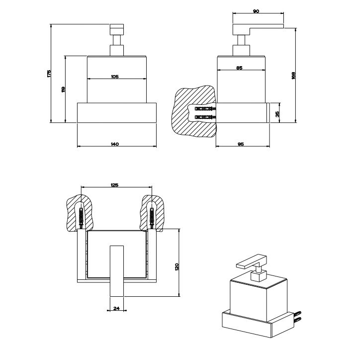 GESSI  INVERSO ACCESSORIES Дозатор для жидкого мыла настенный черный, цвет: Brass Brushed PVD