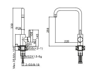 AQG INOX LITE, смеситель для кухни с загнутым поворотным изливом цвет, нержавеющая сталь