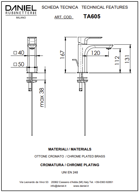 Daniel Tiara, однорычажный смеситель для раковины (излив 12 см), с донным клапаном, цвет бронза, артикул TA605-63