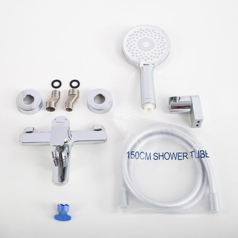 UNIQUE Смеситель для ванны и душа в комплекте с ручным душем, шлангом и держателем, хром UNIQUE-VASM-CRM, артикул UNIQUE-VASM-CRM