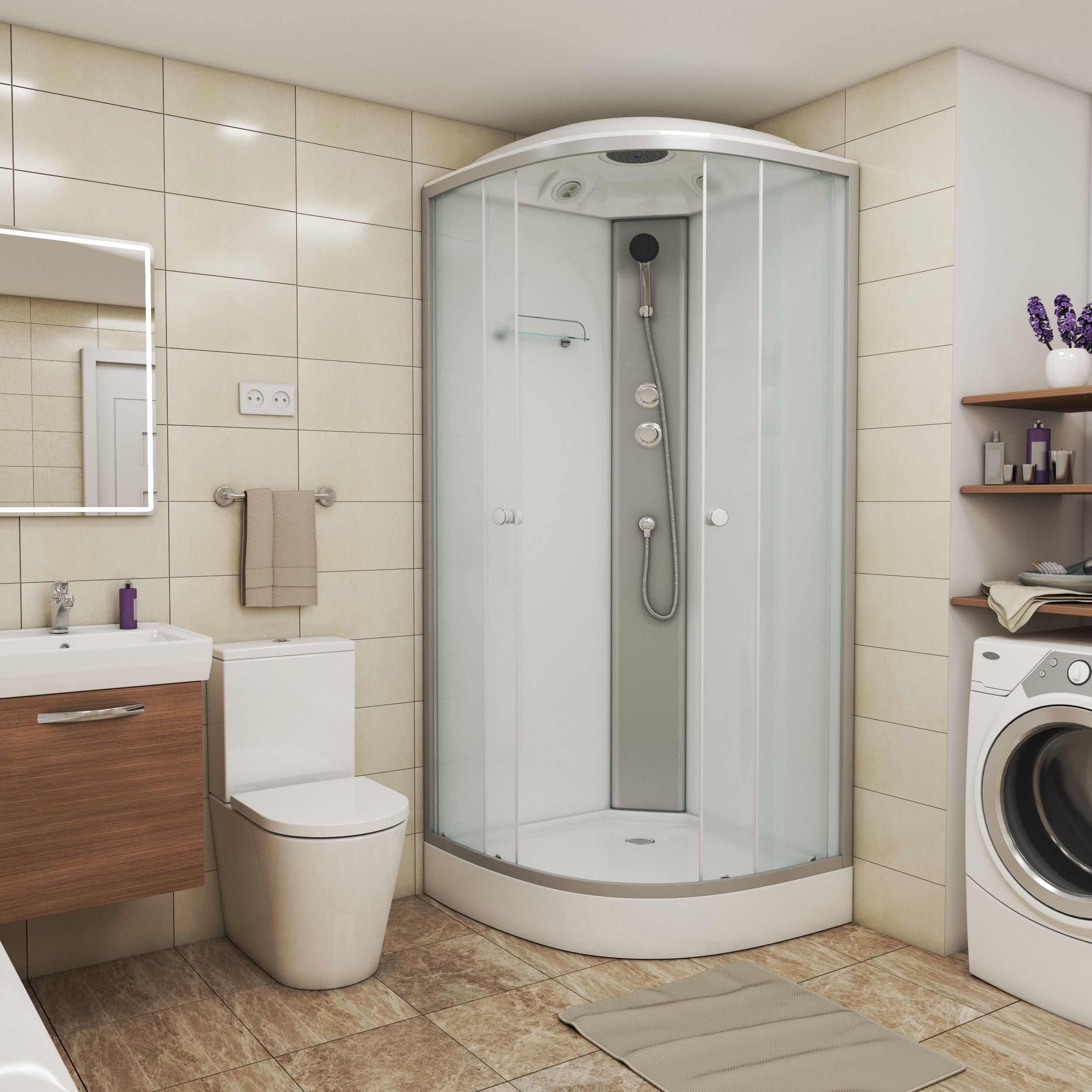 Душевая кабина Niagara Eco E80/13/MT (80х80х215) низкий поддон(13см),стекло матовое,3 места, артикул E80/13/MT