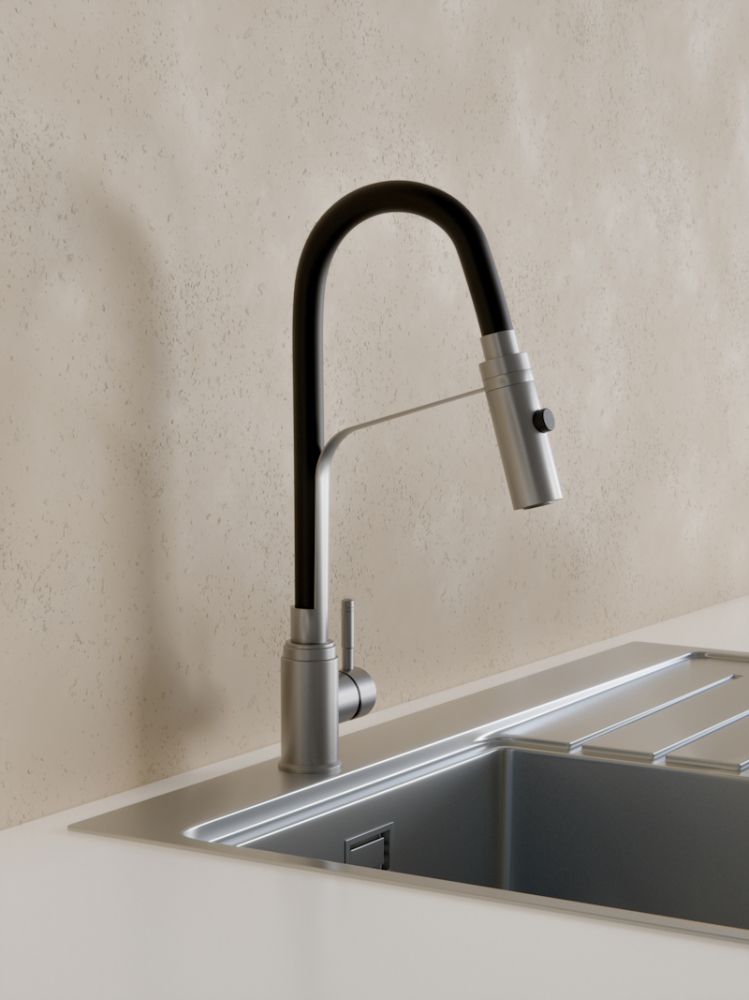 Смеситель для кухни с гибким изливом и режимом "душ" Knotlor SS-07, сатин, артикул SS-07